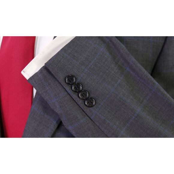 Hickey Freeman Gray Windowpane Plaid Super 130's Wool Loro Piana Suit 42R - Picture 6 of 11